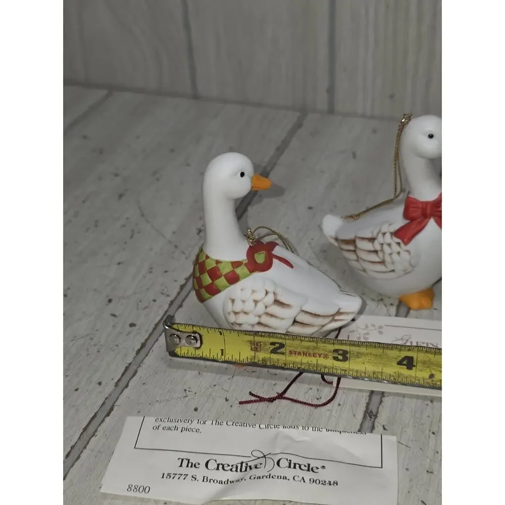 Vintage 80s Christmas Geese Ornaments Set Of 2 Creative Circle Farmhouse NIB 3